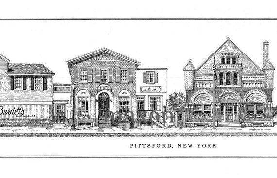 570x366 Pittsford New York Main Street Ink Drawing Print Etsy - Main Street Drawing