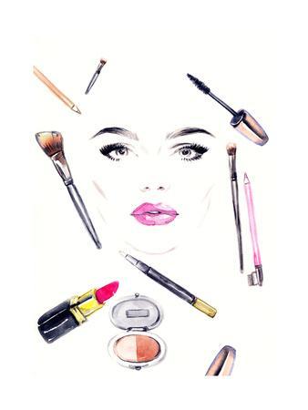338x450 Makeup Artist Woman Portrait Fashion Background Art Print - Makeup Art Drawing
