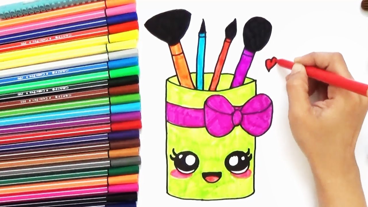 1280x720 How To Draw Cute Makeup Brush Holder - Makeup Brush Drawing
