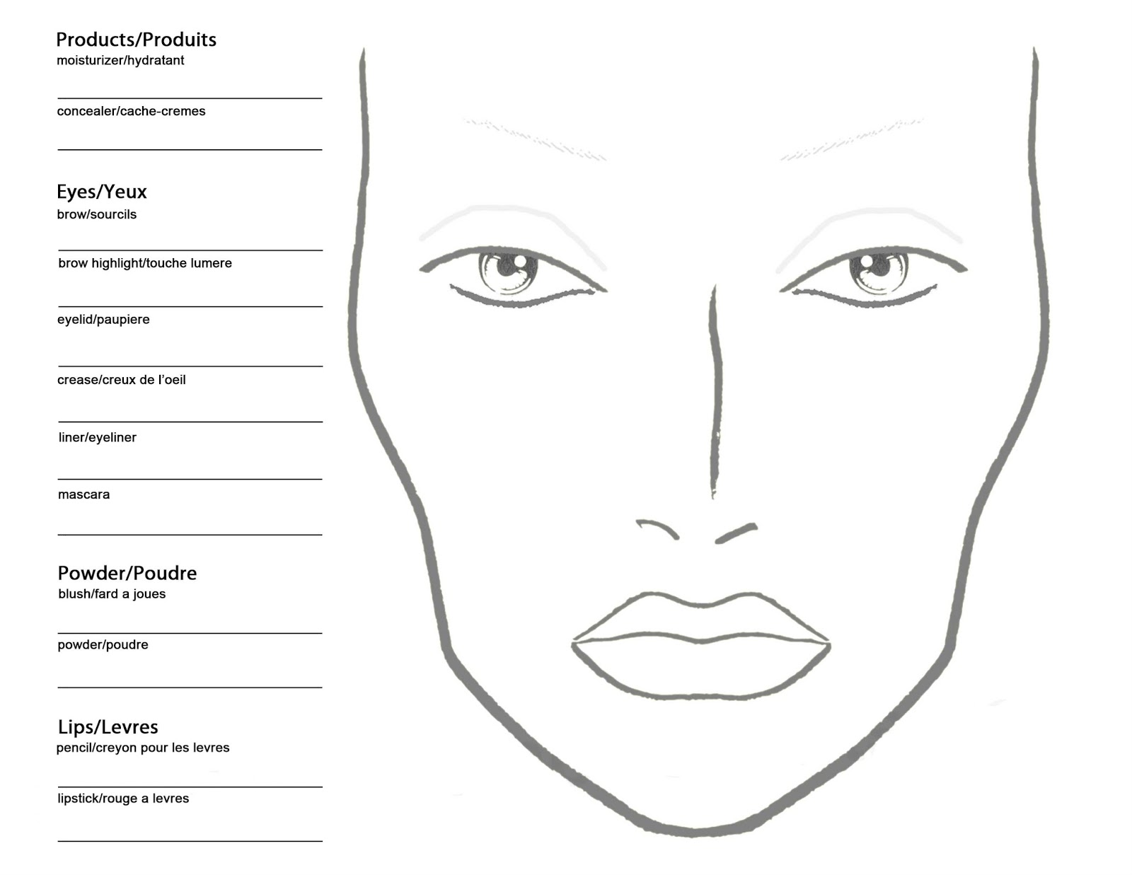 Plain Makeup Face Charts