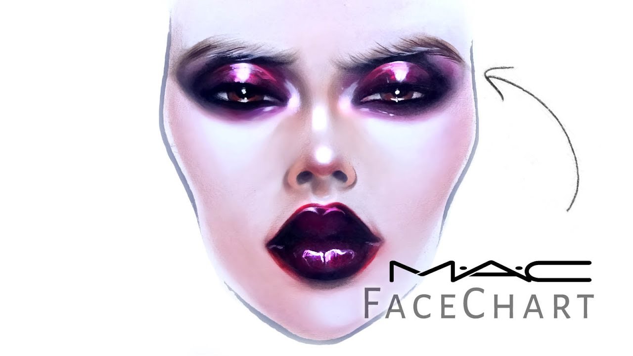 1280x720 Mac Face Chart Drawing With Makeup On Paper Liza Kondrevich - Makeup Face Drawing