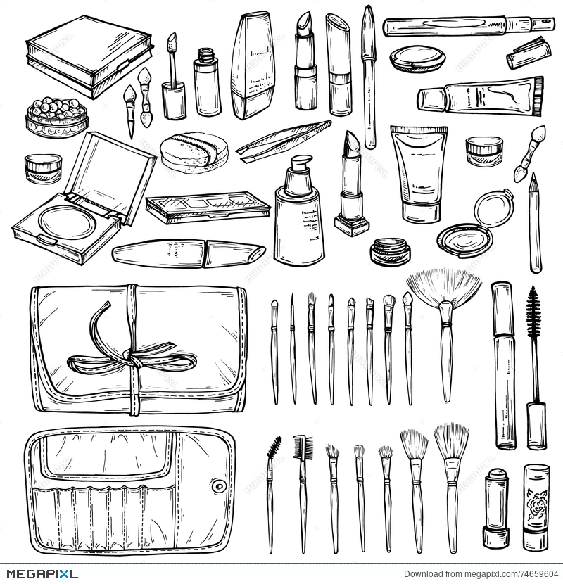 800x830 hand drawn set of makeup products illustration - Makeup Products Drawing