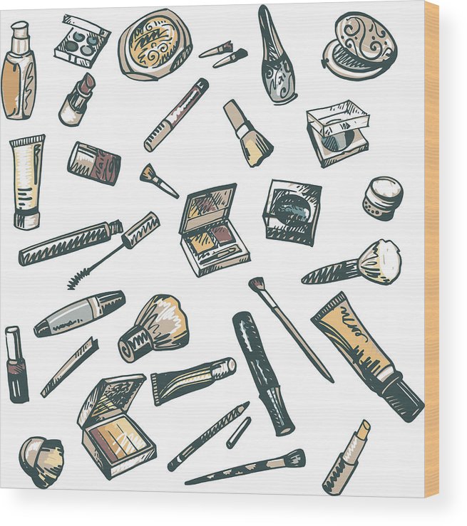 655x739 makeup products cosmetics hand drawn vector background wood - Makeup Products Drawing
