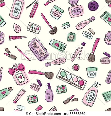 450x470 makeup products set cosmetics seamless hand drawn vector - Makeup Products Drawing