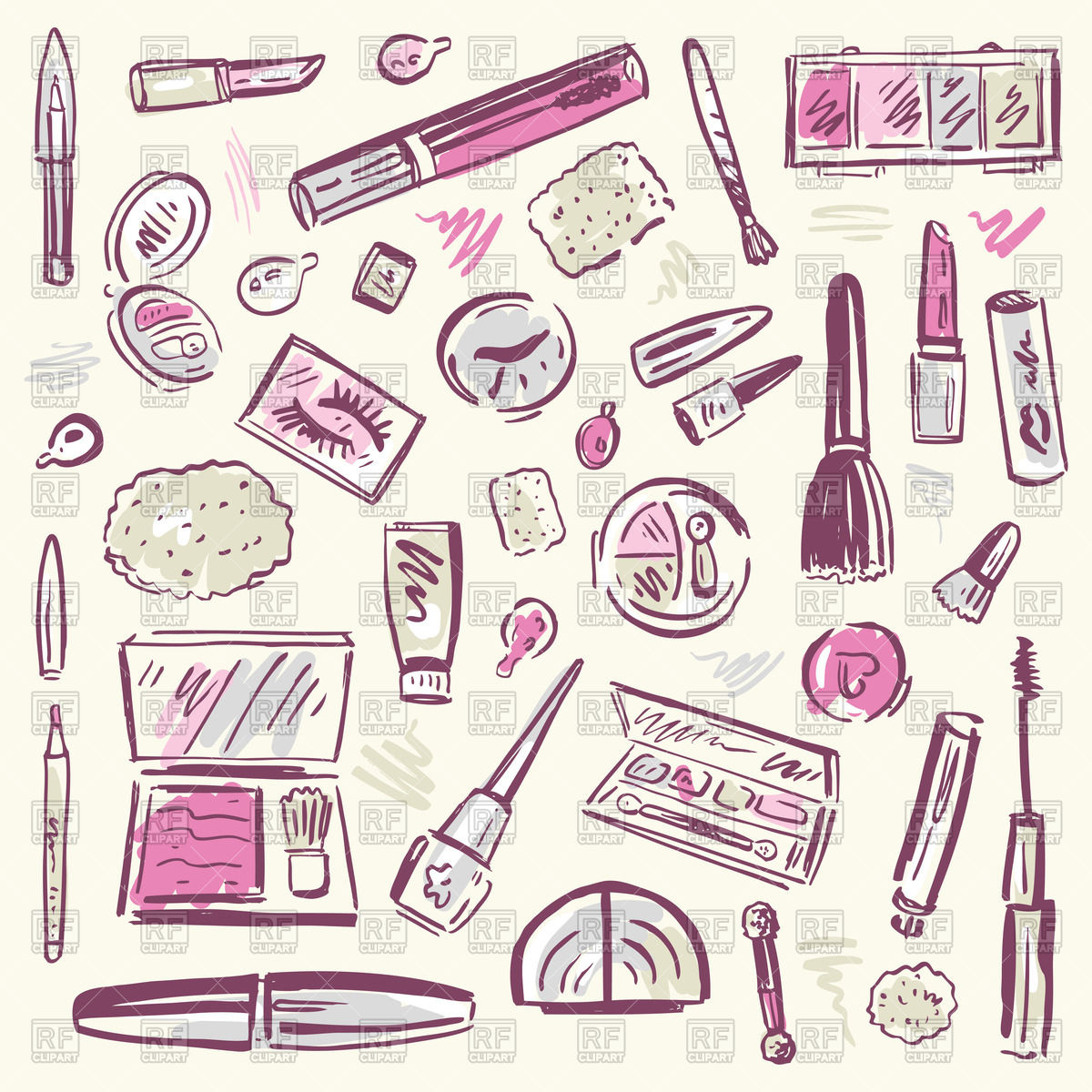 1200x1200 sketchy set of cosmetic and makeup products vector image - Makeup Products Drawing