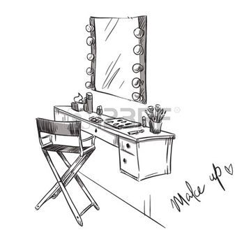 350x339 Makeup Make Up Vanity Table And Folding Chair Illustration - Makeup Vanity Drawing