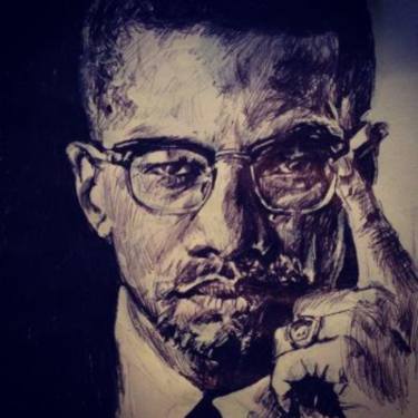 375x375 Malcolm X Portrait Drawing - Malcolm X Drawing