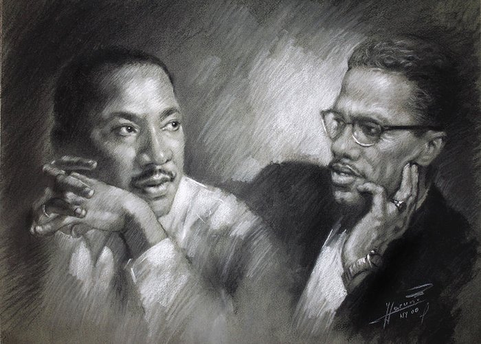 700x500 Martin Luther King Jr And Malcolm X Greeting Card For Sale - Malcolm X Drawing