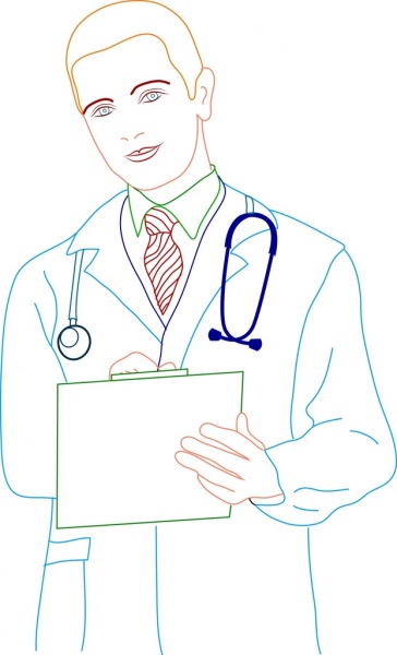 364x600 Male Doctor Icon Colored Outline Drawing Free Vector In Adobe - Male Drawing Outline