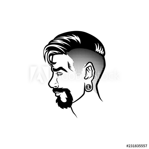 500x500 Vector Bearded Men Face Profile Hipster Head With Haircuts - Male Face Profile Drawing