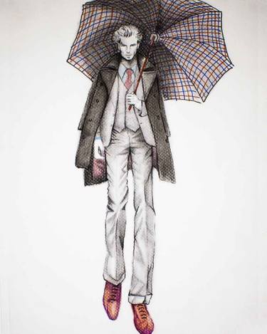375x469 Fashion Illustration Man In Winter Drawing - Male Fashion Drawing