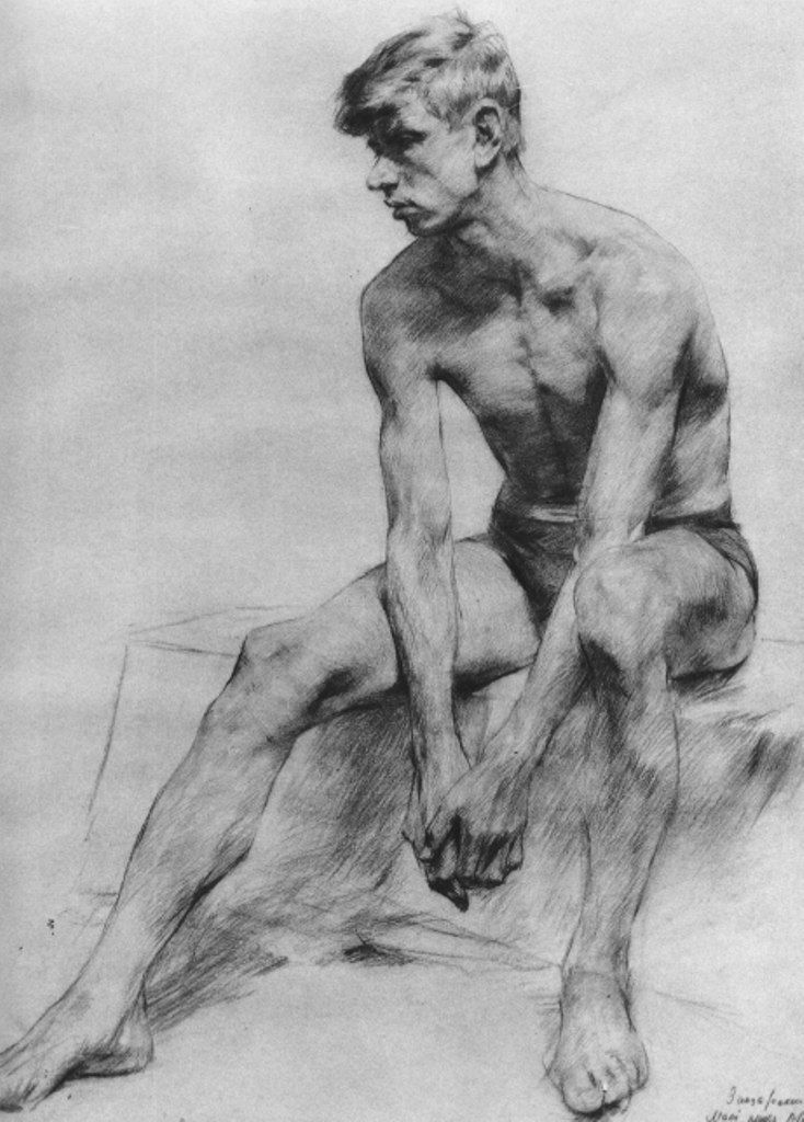734x1024 seated male figure drawing anatomy drawings - Male Figure Drawing
