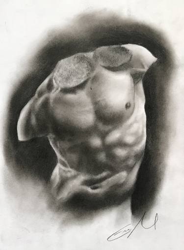 375x508 Greek Male Sculpture Torso Figure Drawing Drawing - Male Figure Drawing