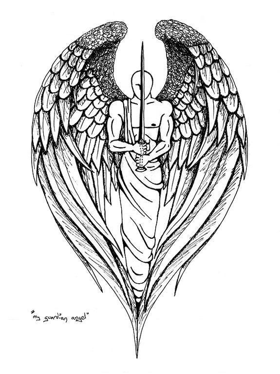 575x766 Guardian Angel Tattoo Design Tattoos For Men Angel Tattoo - Male Guardian Angel Drawing