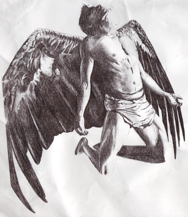 Male Angel Flying Tattoo Design - Male Guardian Angel Drawing. 