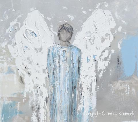480x427 Original Angel Painting Abstract Male Guardian Angel Boy Blue Wall - Male Guardian Angel Drawing