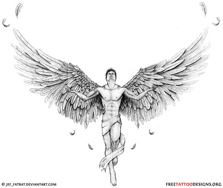745x627 angel tattoos angel wings, guardian angel and st michael designs - Male Guardian Angel Drawing
