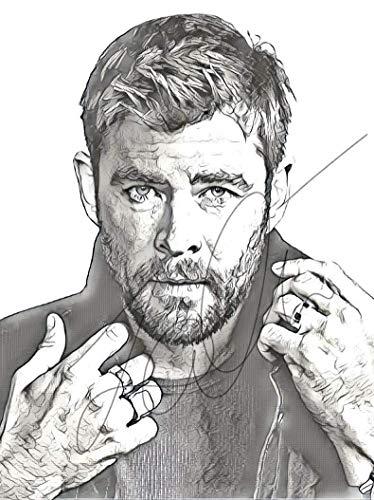 374x500 chris hemsworth sketch drawing print poster hand drawn - Male Hand Drawing