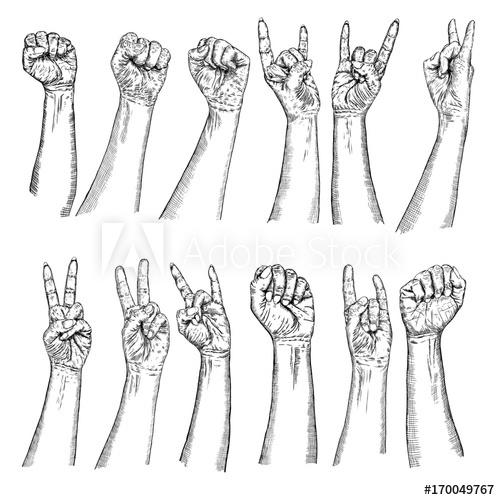 500x500 set of victory, freedom and power, riot and revolution, rock music - Male Hand Drawing