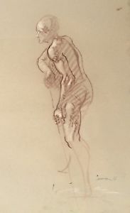 183x300 Harry Carmean Life Drawing Of Standing Male Model In Color Pencils - Male Life Drawing