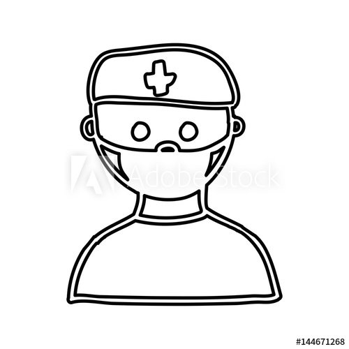 500x500 Monochrome Hand Drawn Contour Of Male Nurse Half Body Vector - Male Nurse Drawing