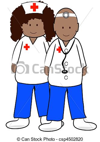 332x470 ethnic male doctor and female nurse - Male Nurse Drawing