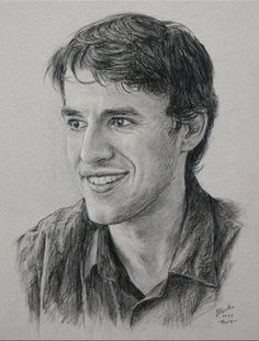 236x311 Portrait Drawing, Male Carbon Pencil On Paper - Male Portrait Drawing