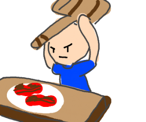 300x250 angry man smashes peice of bacon with mallet drawing - Mallet Drawing