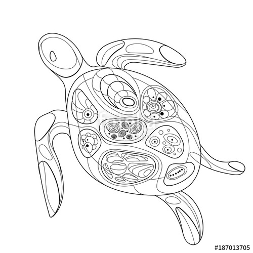 500x500 stylized vector sea turtle linear art drawing - Mammals Drawing