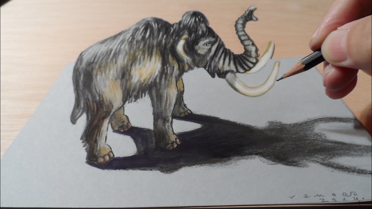 1280x720 trick art, how i draw a mammoth, optical illusion - Mammoth Drawing