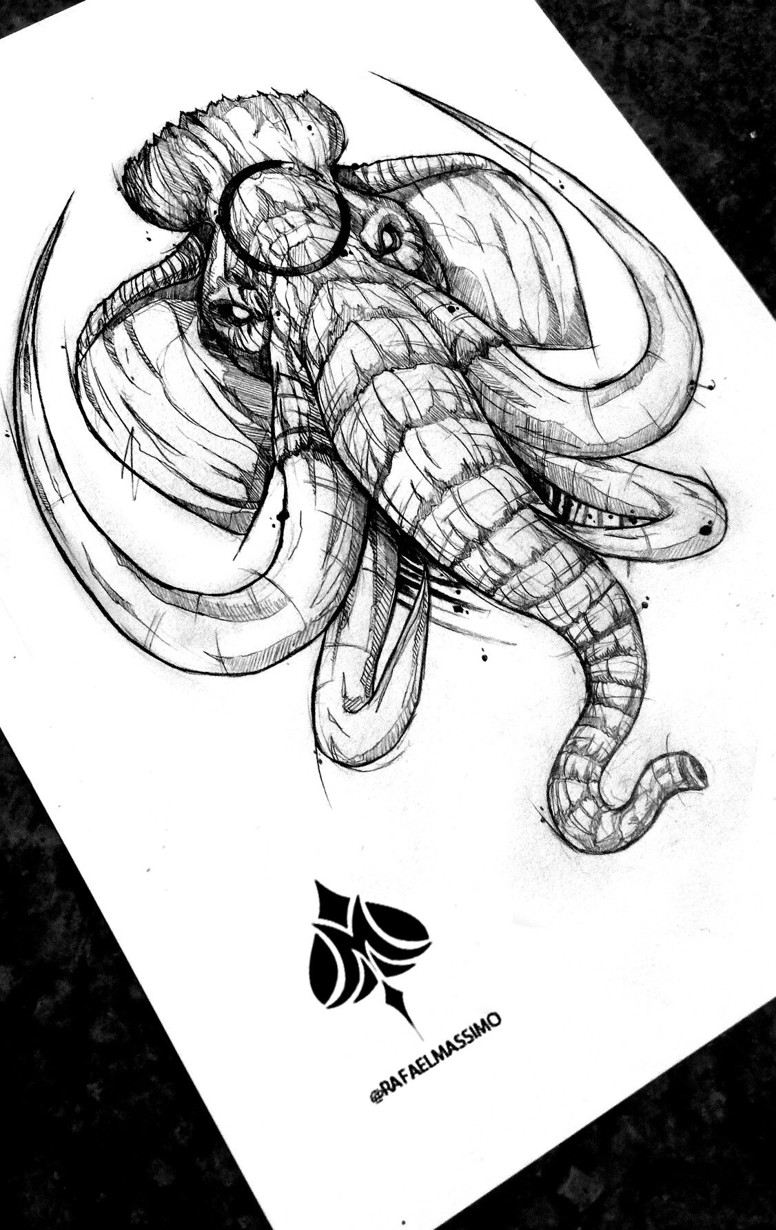 1126x1783 blackwork mammoth sketch - Mammoth Drawing