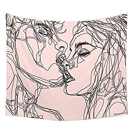 425x425 qcwn man woman tapestry, man kiss woman soulful - Man And Woman Drawing
