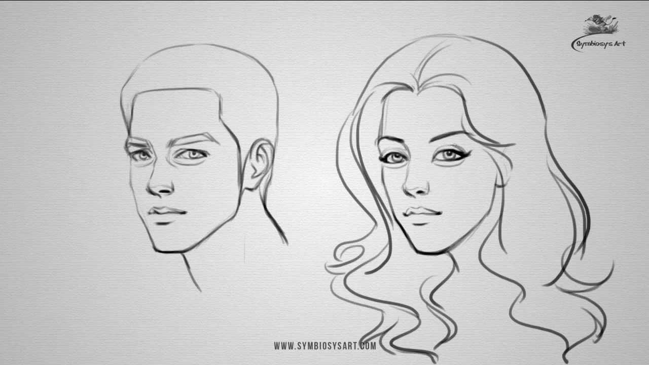1280x720 How To Draw A Male And Female Face - Man And Woman Drawing