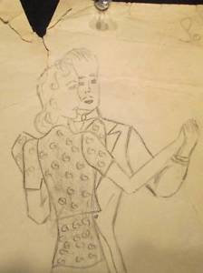 224x300 Vtg Fashion Sketch Art Pencil Drawing Signed Man Woman Dancing - Man And Woman Drawing