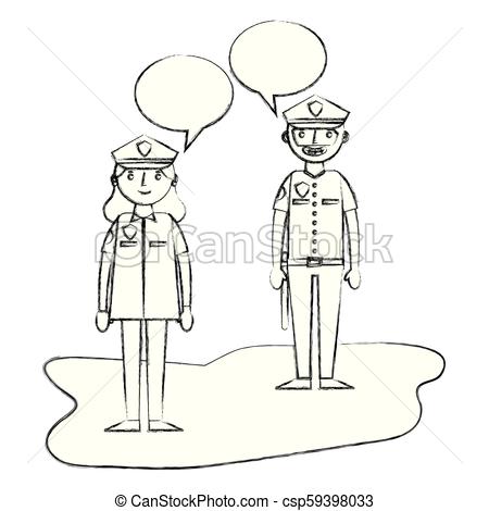 450x470 Woman And Man Police Officer Talking Vector Illustration Sketch - Man And Woman Drawing