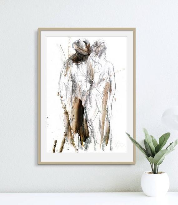 570x654 Couple Wall Art Couple Print Couple Drawing Housewarming Etsy - Man And Woman Drawing
