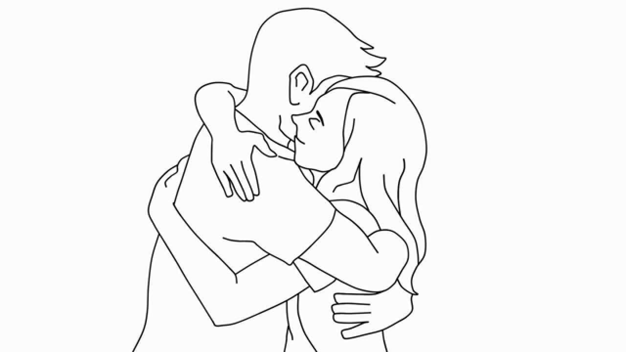 How To Draw A Hugging Couple - Man And Woman Hugging Drawing. 