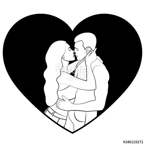 500x500 Couple In Love Silhouette, Icon, Sticker, Lovers White Man - Man And Woman Hugging Drawing