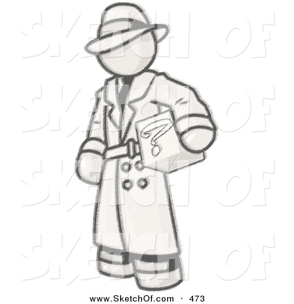 600x620 Drawing Of A Sketched Outline Design Mascot Man In A Trench Coat - Man Drawing Outline