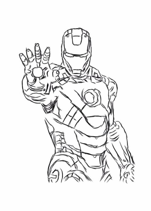 500x700 Iron Man Black Outline Digital Part Greeting Card For Sale - Man Drawing Outline