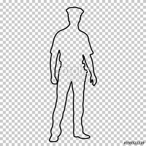 500x500 Outline Figure Police Man Standing Front Side, Contour Portrait - Man Drawing Outline