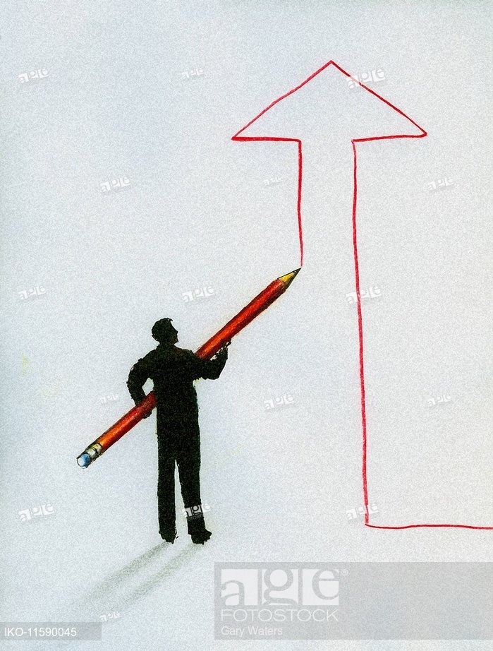 699x922 Silhouette Of Man Drawing Outline Of Ascending Arrow, Stock Photo - Man Drawing Outline