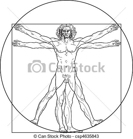447x470 The Vitruvian Man - Man Drawing Outline