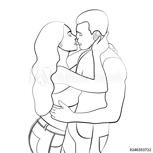 500x500 Couple In Love Contour, Silhouette, Linear Black And White Outline - Man Drawing Outline
