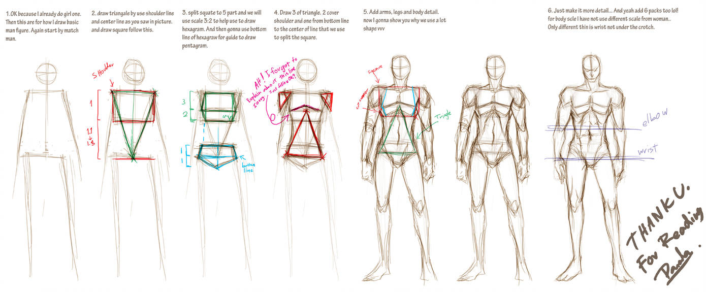 1390x575 How I Draw Basic Man Figure - Man Figure Drawing