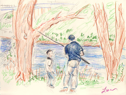 520x394 Fishing - Man Fishing Drawing