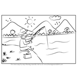 150x150 Learn How To Draw Man Fishing Scenery - Man Fishing Drawing