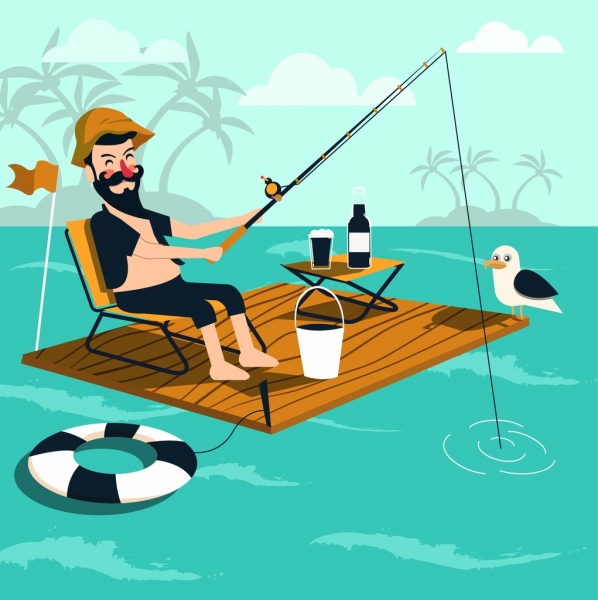 598x600 Lifestyle Drawing Fishing Man Wooden Float Sea Icons Free Vector - Man Fishing Drawing