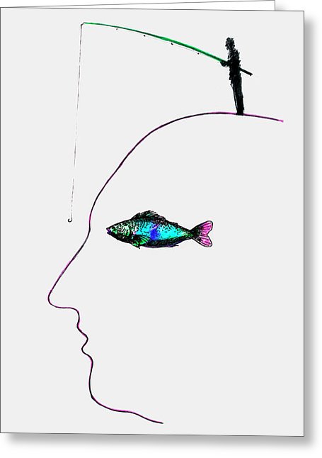 455x646 Man Fishing On Human Face With Fish Eye Photograph - Man Fishing Drawing