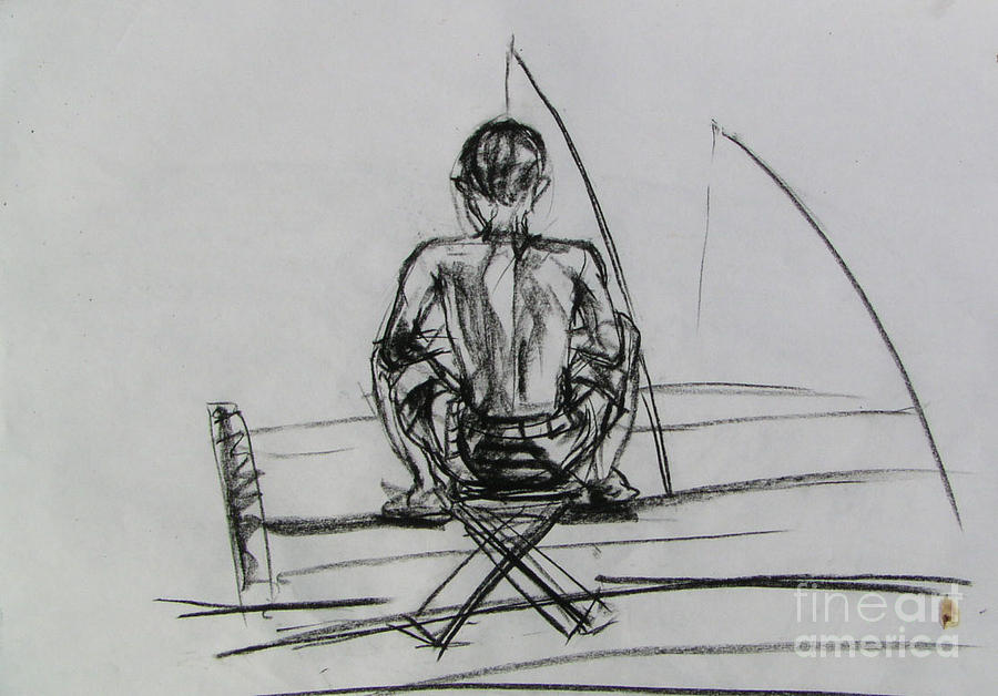 900x628 Man In The Fishing Game Drawing - Man Fishing Drawing